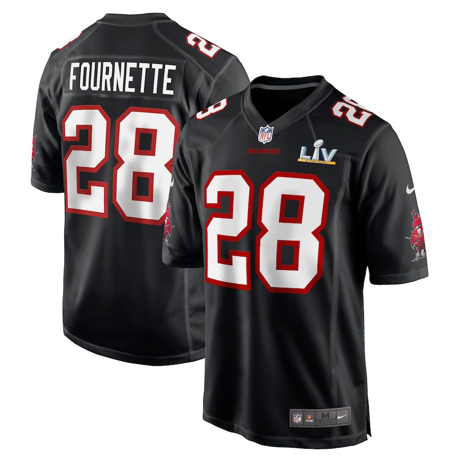 Men Tampa Bay Buccaneers 28 Leonard Fournette Nike Black Super Bowl LV Game NFL Jersey